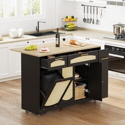 GarveeHome Rattan Rolling Kitchen Island