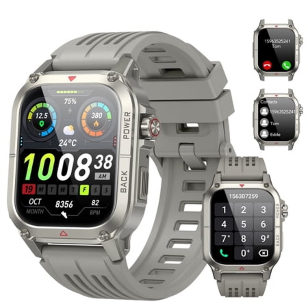 Military Smart Watches for Men (Answer/Make Calls), 1.91'' HD Fitness Outdoor Sports Rugged Smart Watch for Android and iPhone, Waterproof Fitness Tracker with 100+ Sport Modes, Watches for Men, Gray