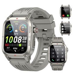 Military Smart Watches for Men (Answer/Make Calls), 1.91'' HD Fitness Outdoor Sports Rugged Smart Watch for Android and iPhone, Waterproof Fitness Tracker with 100+ Sport Modes, Watches for Men, Gray