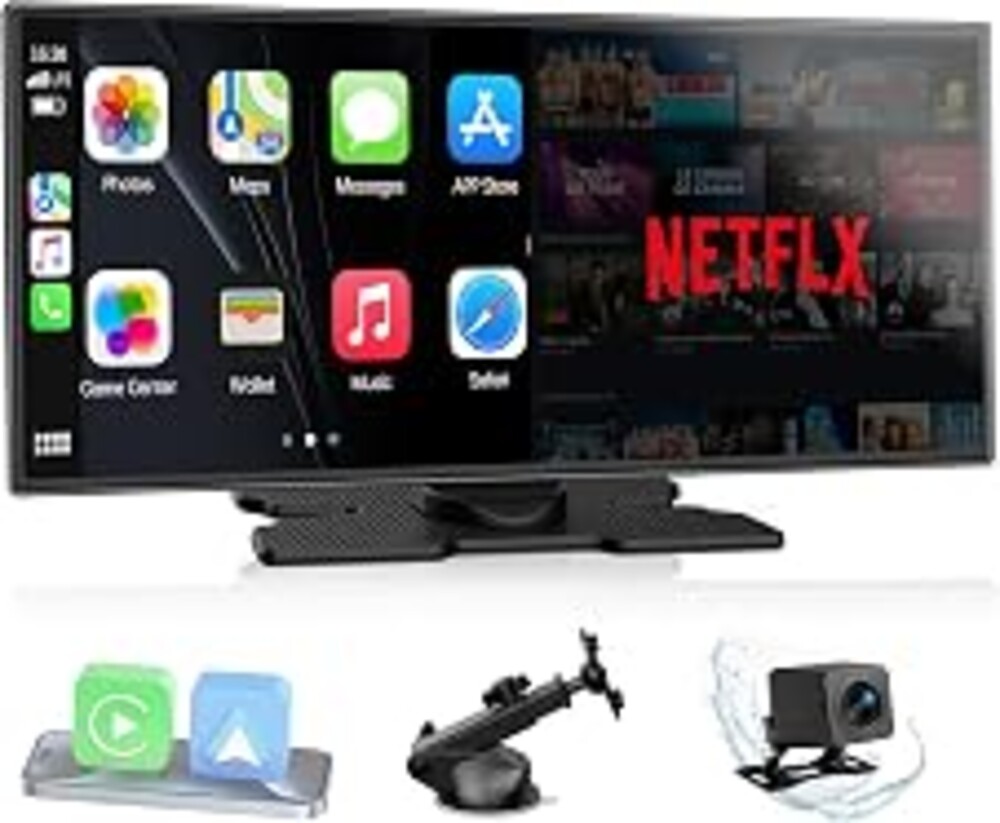 LAMTTO 11'' Wireless Carplay Screen with Net-Flix YouTube and Backup Camera | Built-in Entertainment Box, Navigation, Voice Assistant, Dual WiFi, Custom UI, Split Screen for iOS 10+ Android 11+