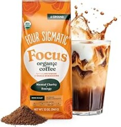 Four Sigmatic Organic Focus Mushroom Ground Coffee | Dark Roast, Organic Coffee with Lion's Mane & Chaga Mushroom for Mental Clarity & Energy Support | 12oz Bag