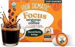 Four Sigmatic Mushroom Coffee K-Cups | Organic Dark Roast Coffee with Lion’s Mane Mushroom Powder & Yacon | Focus & Immune Support | Vegan & Keto | Sustainable Pods | 24 Count