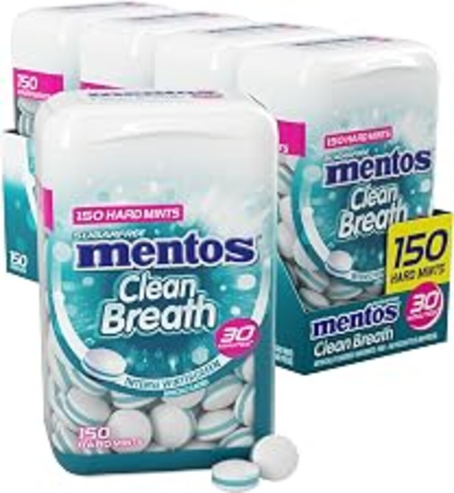 Mentos Clean Breath Hard Mints, Wintergreen, 150 Piece Bottle (4 Pack) | Sugar Free, Green Tea Extract, Perfect for Long Lasting Fresh Breath at School, Work & Travel