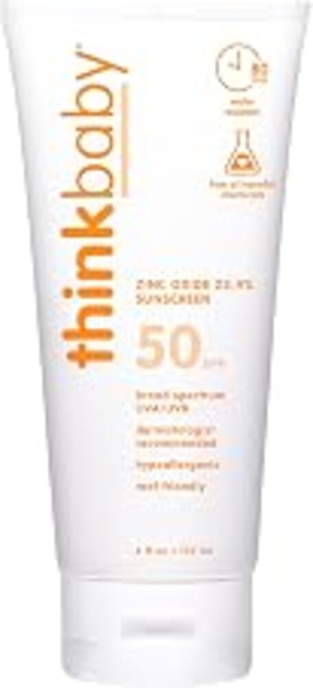 Thinkbaby Baby Sunscreen SPF 50+, Mineral Formula, Water Resistant, 6 Oz | Water Resistant, reef friendly, zinc oxide mineral SPF 50+ kids sunscreen with broad-spectrum UVA/UVB protection