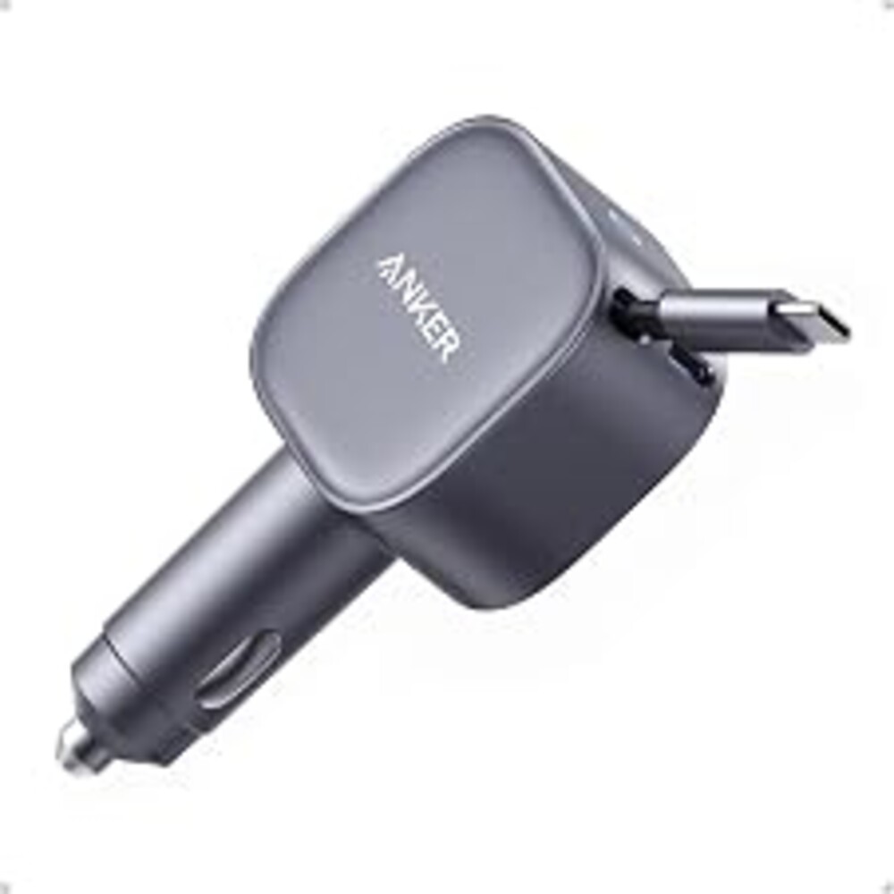 Anker 75W Fast Charging USB C Car Charger with Retractable Built-in Cable | Fast Power Adapter, Car Accessories for iPhone 17 / 16 Series, Galaxy S25 / S24, MacBook Pro / Air, iPad, and More