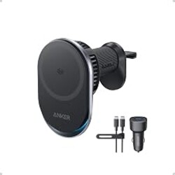Anker Prime Qi2 25W MagSafe Compatible Wireless Car Charger Mount | AirCool Phone Holder with Vent Clip and Fast Power, for iPhone 17 - 12 Series, and More (Adapter Included)