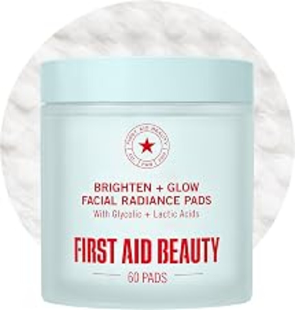 First Aid Beauty Brighten + Glow Facial Radiance Pads, Dual-Sided AHA Exfoliating Pads with Glycolic + Lactic Acids, Daily Exfoliant for Brighter & Smoother Skin, Sensitive Skin Safe