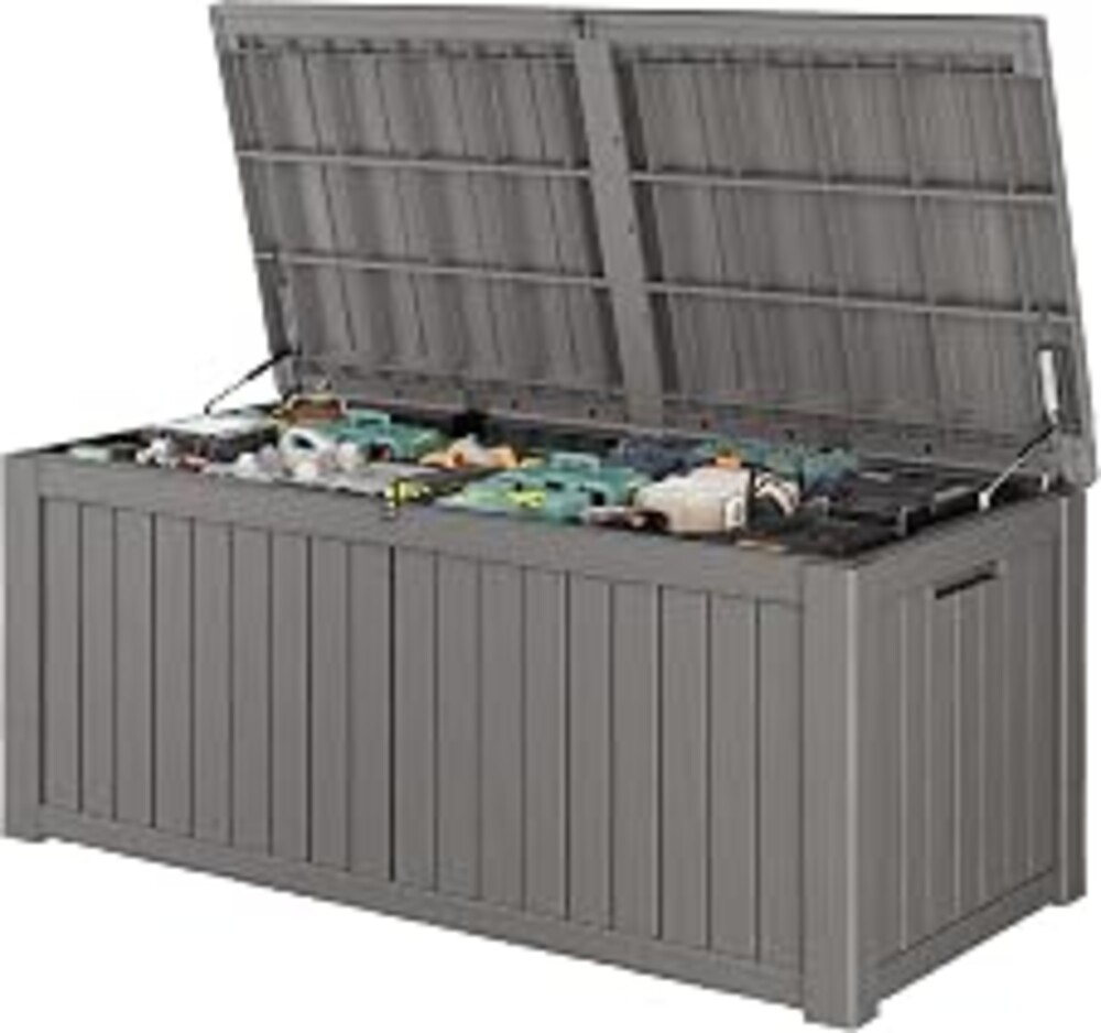 GULAIMOAO Outdoor Storage Waterproof Deck Box for Patio (220 Gallon, Grey) | Large Lockable Outside Storage Boxes for Cushion, Resin Weatherproof Garden Storage Bench, Package Delivery Box