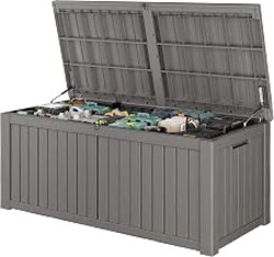 GULAIMOAO Outdoor Storage Waterproof Deck Box for Patio (220 Gallon, Grey) | Large Lockable Outside Storage Boxes for Cushion, Resin Weatherproof Garden Storage Bench, Package Delivery Box