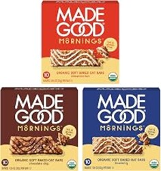MadeGood Mornings Soft-Baked Oat Bars Variety Pack (30 count) | Gluten free breakfast bars for easy on-the-go snacks and busy mornings, 3 flavors included, gluten free oats