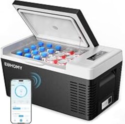 EUHOMY 19qt 12 Volt Refrigerator, -4℉~68℉ Electric Cooler for Car | No Ice Needed, 12V&100-240V, Compressor Cooling, ECO/MAX Modes, 3-Level Battery Protection, Truck/Travel/Home Use,Low Noise