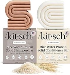 Kitsch Rice Water Solid Shampoo and Conditioner Set for Hair Growth – 2 pcs | Strengthening Hair Care Duo w/ Rice Protein & Vitamins for Damage Repair – Paraben, Sulfate & Silicone Free, Made in USA