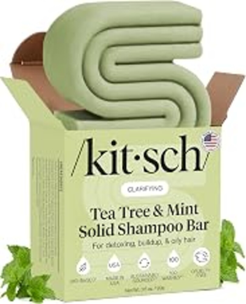 Kitsch Clarifying Tea Tree & Mint Shampoo Bar Soap - Made in USA, 3.5 oz | Clarifying Shampoo for Build-Up Removal - Hair Shampoo for Women and Men for Scalp & Oil Control - Vegan Hair Care