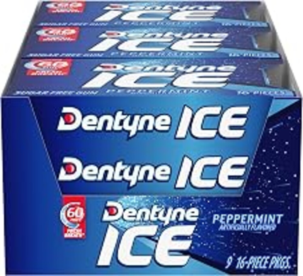 Dentyne Ice Peppermint Sugar Free Gum, 9 Packs of 16 Pieces (144 Pieces) | Chewing Gum, Perfect for Long Lasting Fresh Breath at School, Work & Travel