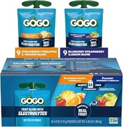 GOGO Active No Sugar Added Electrolytes Fruit Blend Variety Pack, 18 Count | Blueberry Strawberry Lemon & Pineapple Orange Flavors; Made with Real Fruit and Electrolytes for On-the-Go Snacking