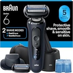 Braun Series 6 Electric Shaver for Men, Wet & Dry Foil Razor, 4-in-1 SmartCare Clean & Charge Center, Precision Trimmer Attachment, Replacement Shaver Head, Travel Case, Dark Blue 6177ps