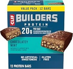 CLIF BUILDERS Protein Bars - Chocolatey Mint - 20g Plant Based Protein - Gluten Free - Non-GMO - Low Glycemic - No Artificial Sweeteners - 2.4 oz. (12 Pack)
