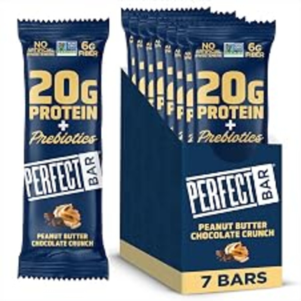 Perfect Bar Protein + Prebiotics Chocolate Peanut Butter Protein Bar, 20g Protein, Grass-Fed Whey, 6g Fiber With 3g Prebiotics, Gluten-Free, Non-GMO, 2.4 Ounce Bar, 7 Count