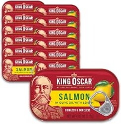 King Oscar Skinless & Boneless Salmon in Olive Oil Lemon, 4.05 oz, 12-Pk | Atlantic Salmon, Hand Packed, Gluten Free, High Protein, Omega-3, Keto Friendly, Heart Healthy