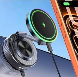 visnfa 15W Magsafe Car Mount Charger, Faster Charging Wireless Car Charger | [105+LBS Suction & 3800gf Magnetic] Car Phone Holder, 360° Adjustable, Phone Holders for Your Car for iPhone & Android