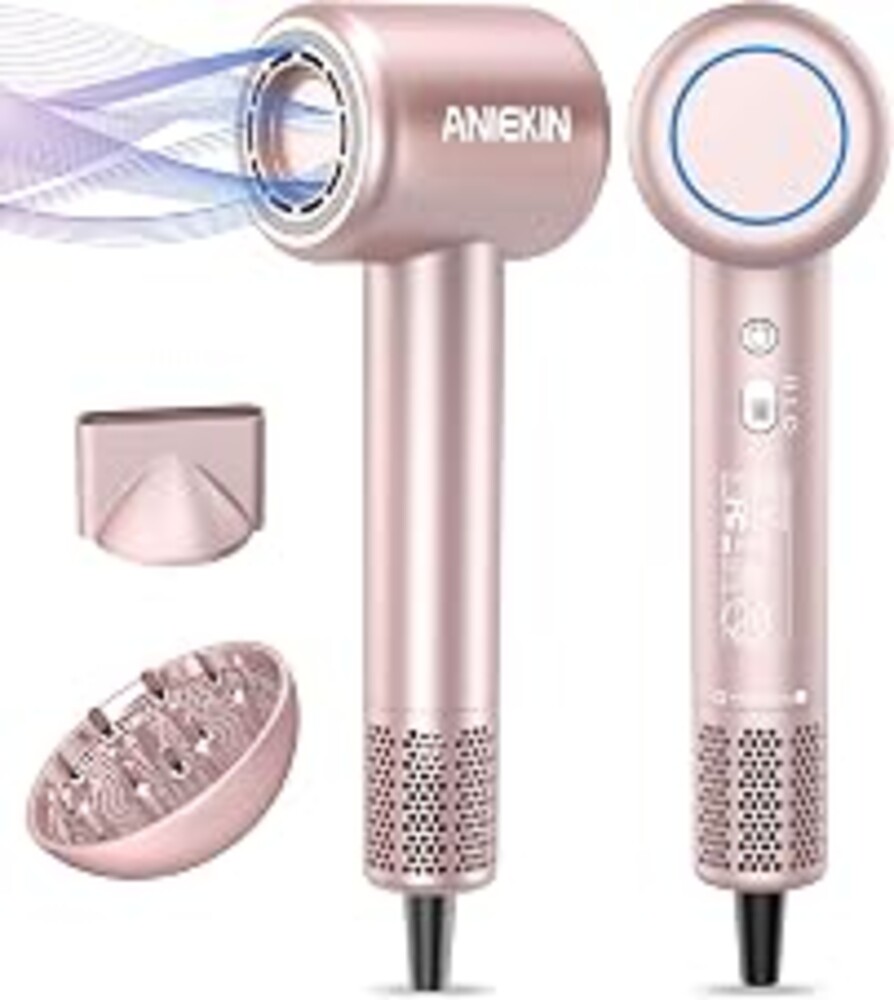 Hair Dryer, High-Speed Ionic Low Noise Blow Dryer with Brushless Motor for Fast Drying, Thermo-Control Quiet Compact Hair Blow Dryer with Magnetic Diffuser for Curly Hair for Home Travel Salon