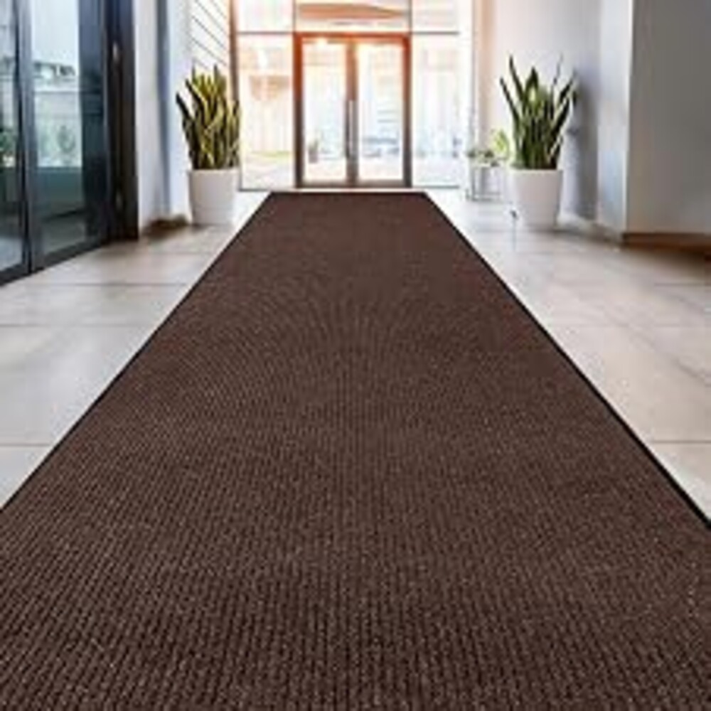 MaxMat® Extra Large Rubber Entry Mat - Heavy Duty, Waterproof, Low-Profile, Easy to Clean, Industrial Doormat (4 x 10 Feet, Brown, MXM-RIB0410BR)
