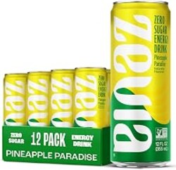 Zevia Zero Sugar Energy Drink, Pineapple Paradise, 12 oz Cans (12-Pack) – Naturally Sweetened, Non-GMO Project Verified, Gluten-Free, Vegan