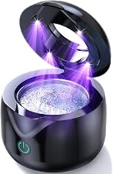 CXRUY Ultrasonic Retainer Cleaner - 45 kHz Dental Cleaning Pod Night Guard Cleaner Machine for Dentures, Toothbrush Heads, Jewelry (Gloss Black)