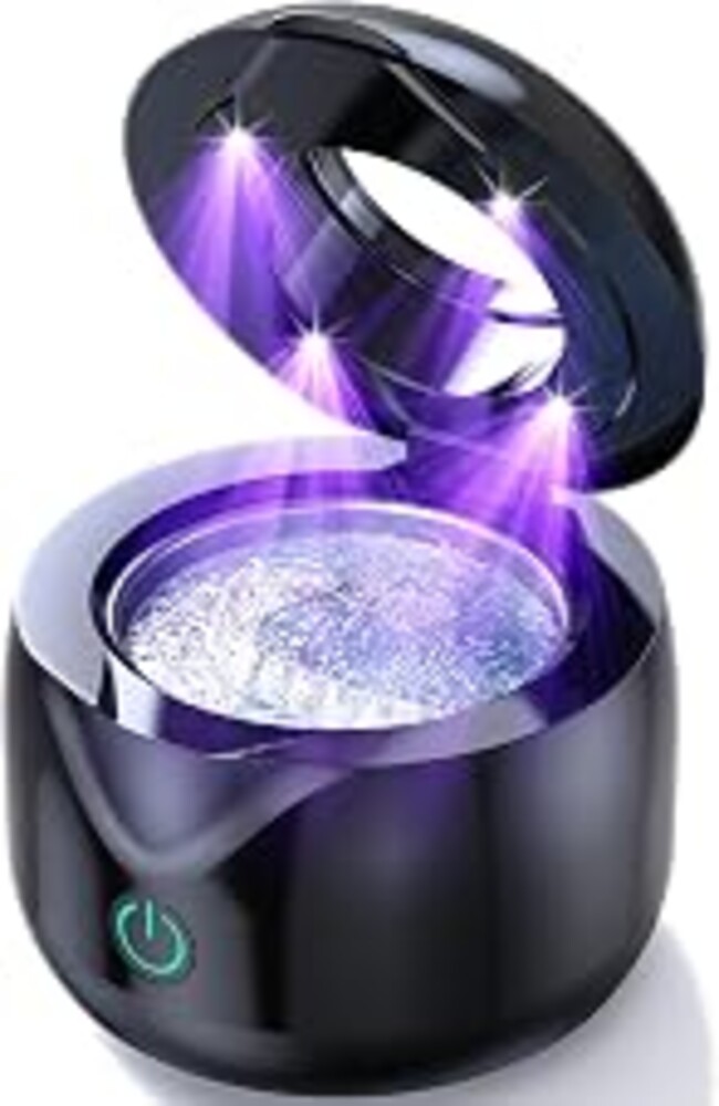 CXRUY Ultrasonic Retainer Cleaner - 45 kHz Dental Cleaning Pod Night Guard Cleaner Machine for Dentures, Toothbrush Heads, Jewelry (Gloss Black)