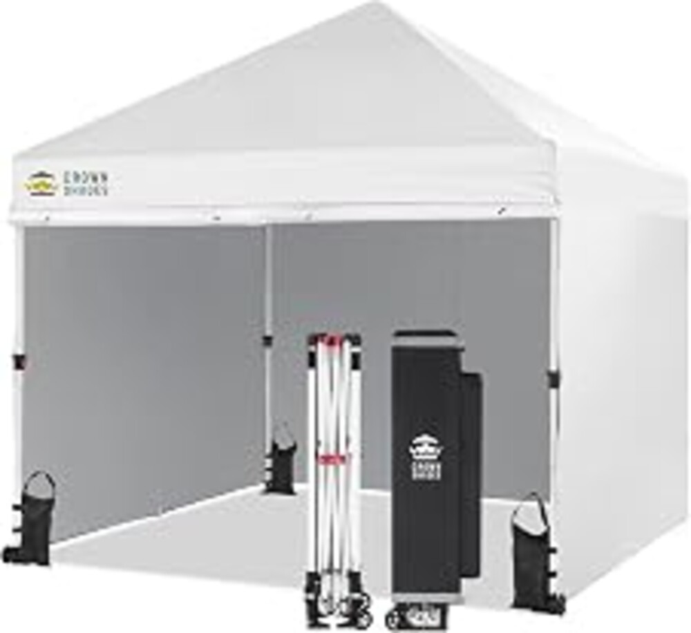 CROWN SHADES 10X10 Pop Up Canopy Tent with Sidewalls, Tall Center, White | Commercial Enhanced CenterLok Instant Canopy, 400D Fabric, Convenient Wheel Bag, 4 Height Adjustment