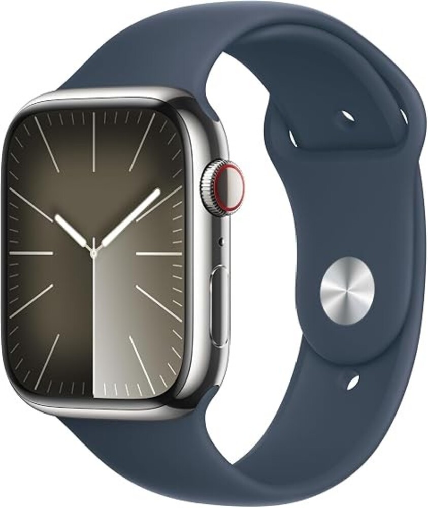 APPLE WATCH SERIES 9 GPS + LTE 41MM SILVER STAINLESS STEEL CASE STORM BLUE BAND