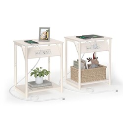 VASAGLE End Table with Charging Station,