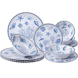 LEHAHA 12-Piece Coastal Melamine Dinnerw
