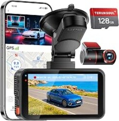 Terunsoul 4K+4K Dash Cam, Free 128GB Card, 5.8GHz WiFi6 - up to 20MB/s | AProX HD Night Vision Dash Cam Front and Rear, App, GPS, G-Sensor, 24H Parking Mode, Support 512GB Max, Premium Dark Gray