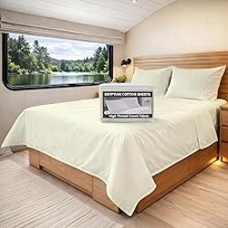 MyGiza Sheets RV King Bed Linen Set, 400 Thread Count, 100% Egyptian Cotton, Deep Pocket, 4 PCs, Ivory