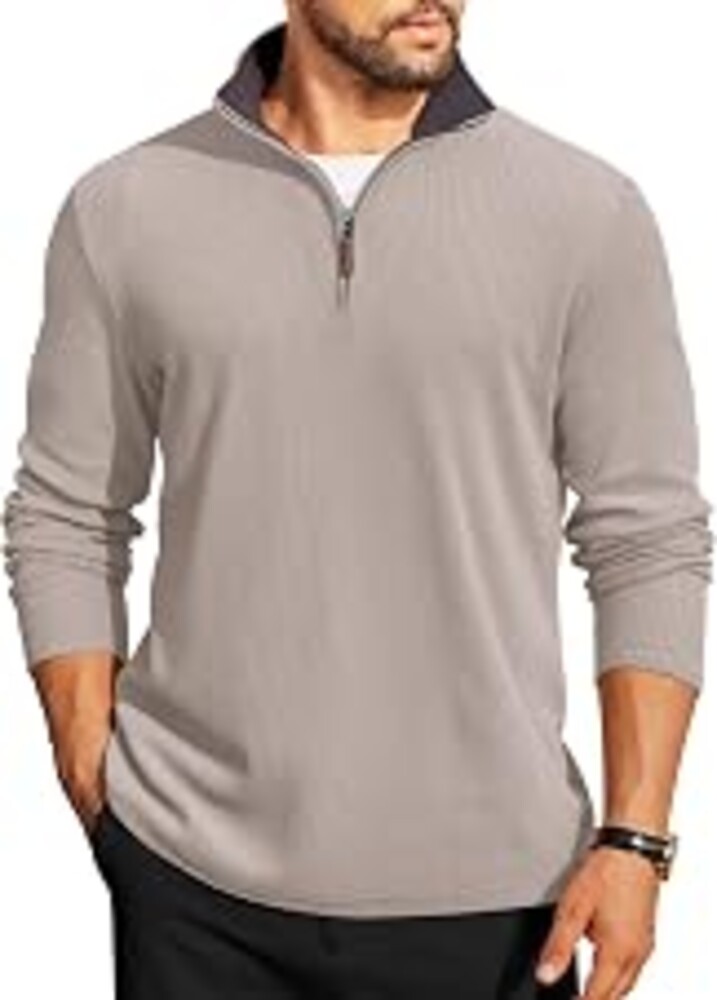 COOFANDY Mens Quarter Zip Pullover Contrast Collar Corduroy Sweatshirt | Contrast Collar Pullover, Mock Neck Sweatshirt, Soft Corduroy Pullover, Relaxed Fit For Casual Work, Travel And Daily Wear.