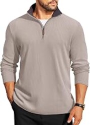 COOFANDY Mens Quarter Zip Pullover Contrast Collar Corduroy Sweatshirt | Contrast Collar Pullover, Mock Neck Sweatshirt, Soft Corduroy Pullover, Relaxed Fit For Casual Work, Travel And Daily Wear.