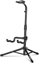 CAHAYA Guitar Stand Floor Folding Universal Adjustable Guitar Tripod Holder | Fits for Acoustic Electric Guitar Bass Adjust Height 30.7" to 37" with Secure Neck Holder Metal Frame Foam Padding Black