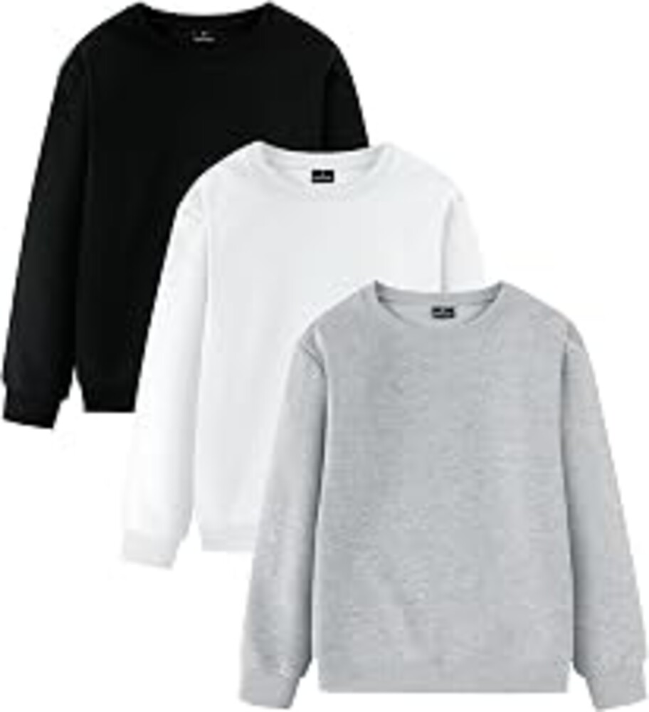 Little Beauty 3 Pack Boys Long Sleeve Shirts Cotton Crewneck Sweatshirts Soft Pullover Tops for Kids