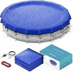 POOLHACKER 2026 Upgrade 24FT Round Winter Pool Cover for Above Ground Pools | 4 Foot Overlap, Extra-Thick 185 GSM Fabric, Handles -10°F Weather, Windproof, Tear-Resistant, Waterproof, UV Protection