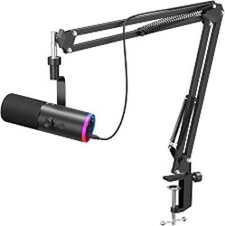 TONOR Dynamic Gaming Microphone XLR/USB Mic with AI Noise Cancellation | Boom Arm Set, RGB, Tap Mute, 3.5mm Jack, Gain Control, Microfono for Content Creators, Black, TD510 AIR S H+