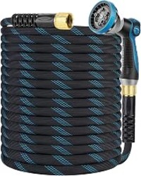 KETTOYA Non-Expanding Garden Hose 100 ft, Kink Free Flexible Water Hose with 10-Pattern Spray Nozzle, Lightweight Hose Pipe, Leak Proof, 3/4" Swivel Connectors, Super Fabric, Portable Storage Strap