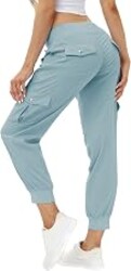 MoFiz Women's Lightweight Hiking Cargo Pants Outdoor Quick Dry Casual Travel Sweatpants Joggers Elastic Waist Button Pockets