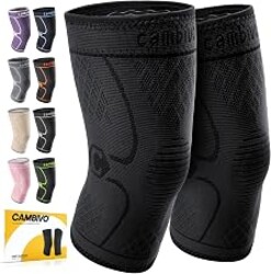 CAMBIVO 2 Pack Knee Braces for Women & Men, Knee Compression Sleeves for Knee Pain Relief, Knee Support with Non-Slip Silicone, Breathable, for Running, Workout, Weightlifting & Daily Use, Arthritis Support (Black, Medium)