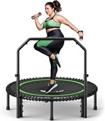 BCAN BT2 40/48" Rebounder Trampoline for Adults, Handle, Indoor, 450/550lbs | Bungees Rebounder for Adults, Adjustable Handlebar, Quiet Mini Exercise Trampoline for Indoor Workout, Low-Impact|FED Fitness