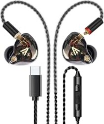 Audiovance Vibes 202MC USB-C HiFi Wired Earbuds, Type-C Headphones with Mic | Clear Sound, Deep Bass, Noise-Isolating Ear Buds, Silver-Plated Cord, USBC IEM Earphone for iPhone 15/16/17, Galaxy, Pixel