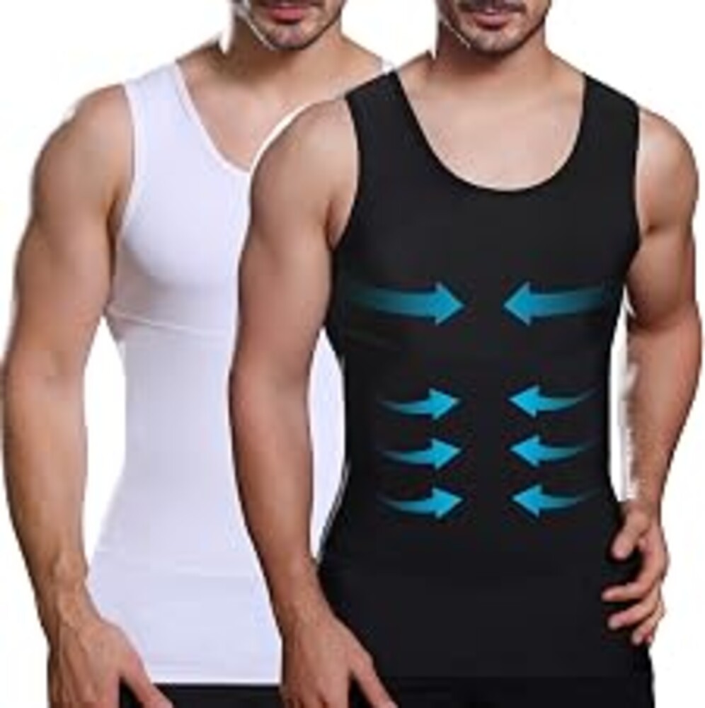 Mens Slimming Compression Shirt, Body Shaper Workout Tank Top, Gynecomastia Tummy Control Undershirts - Change in Seconds