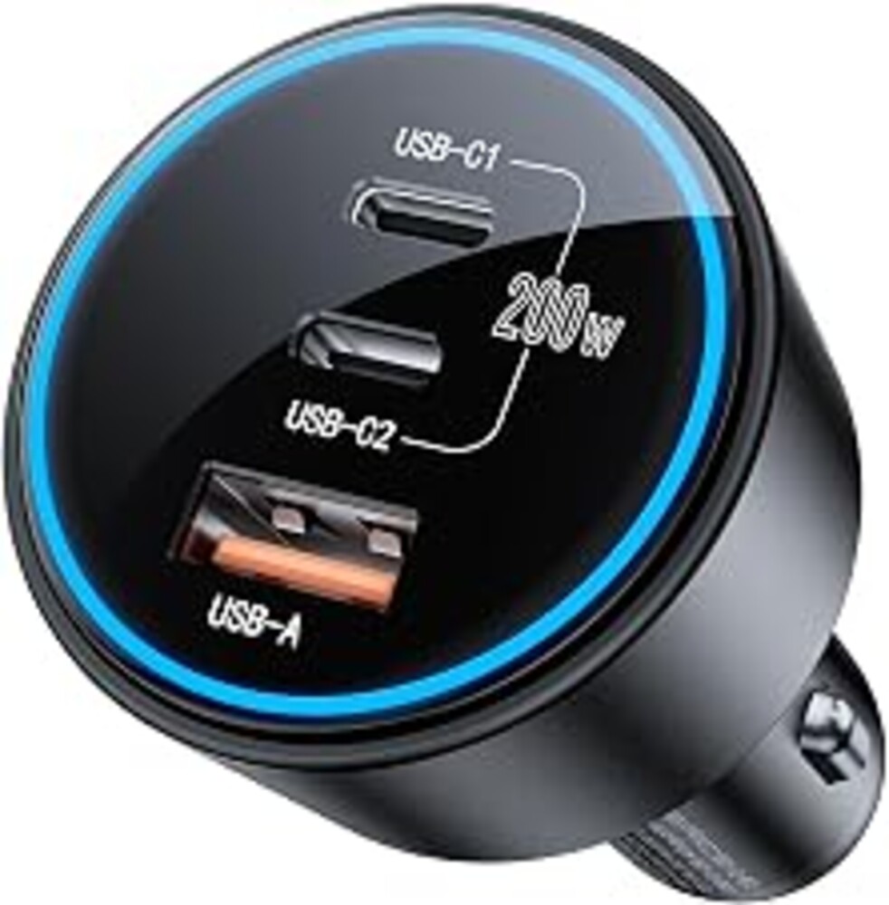USB C Car Charger Fast Charging 200W, Dual PD 100W Type C Car Charger， | PD3.0/QC4.0/PPS Cigarette Lighter Adapter for iPhone 16/15/14/13/12, Galaxy S22/S21 Ultra, MacBook, Laptop etc