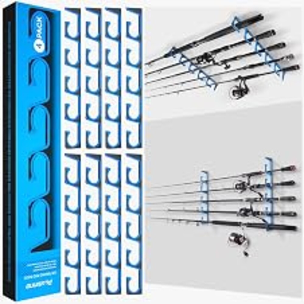 PLUSINNO H5 Horizontal Fishing Rod/Pole Holders for Garage, Wall Ceiling Mounted Fishing Rod Holder, Aviation Aluminum Fishing rod rack Holds up to 5/10/20 Rod or Combos Fishing Gear and Gifts for Men