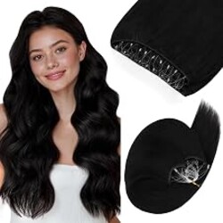 GOO GOO Micro Beaded Weft Hair Extensions Human Hair Easy Installation | 1 Jet black 14 Inch 80g, Remy Human Hair Natural Volume with Pre-beaded